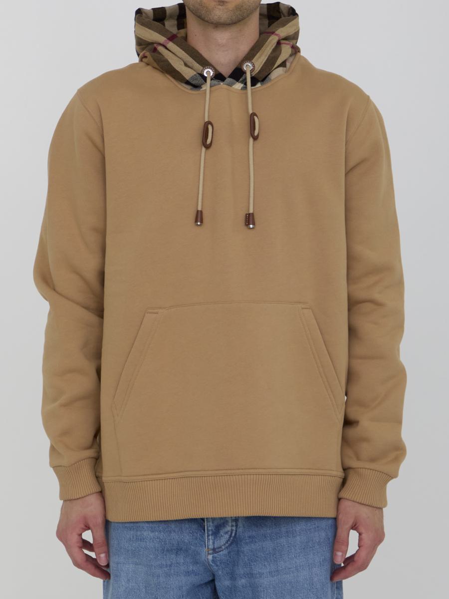 Burberry Check Cotton Blend Hoodie In Beige