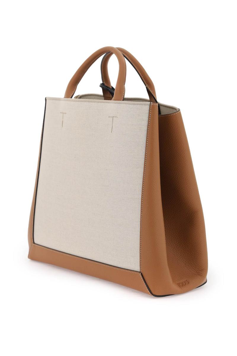 Shop Tod's Canvas & Leather Tote Bag In Beige