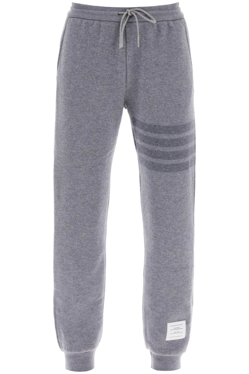 Shop Thom Browne Knitted Joggers With 4-bar Motif In Grigio