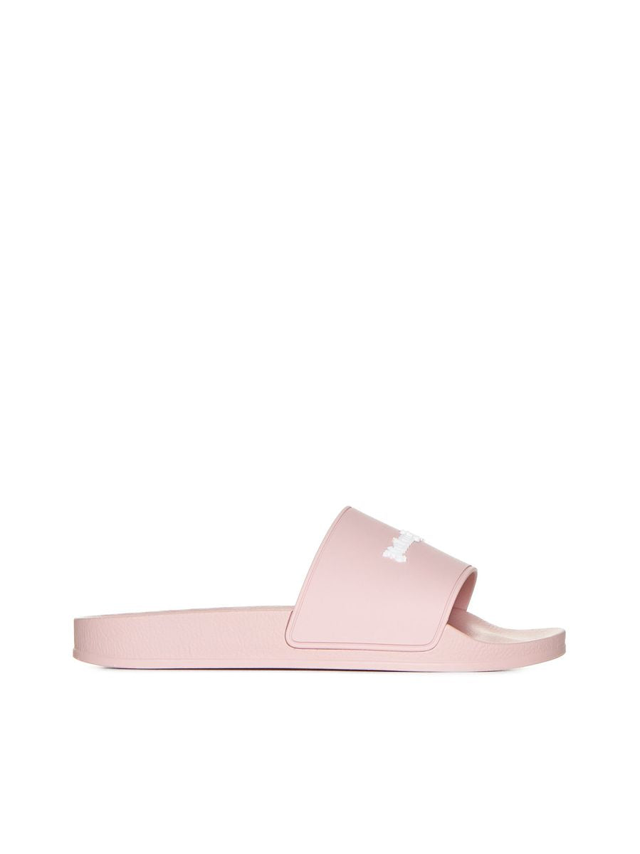 Shop Palm Angels Pink And White Rubber Slides