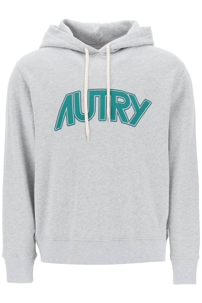 Shop Autry Hoodie With Maxi Logo Print In Grigio