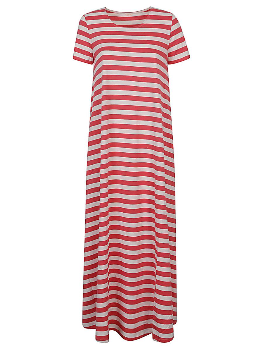 Apuntob Striped Cotton Long Dress In Pink