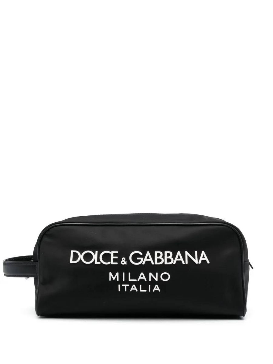 Shop Dolce & Gabbana Black Beauty Case With Contrasting Logo In Fabric And Leather Man