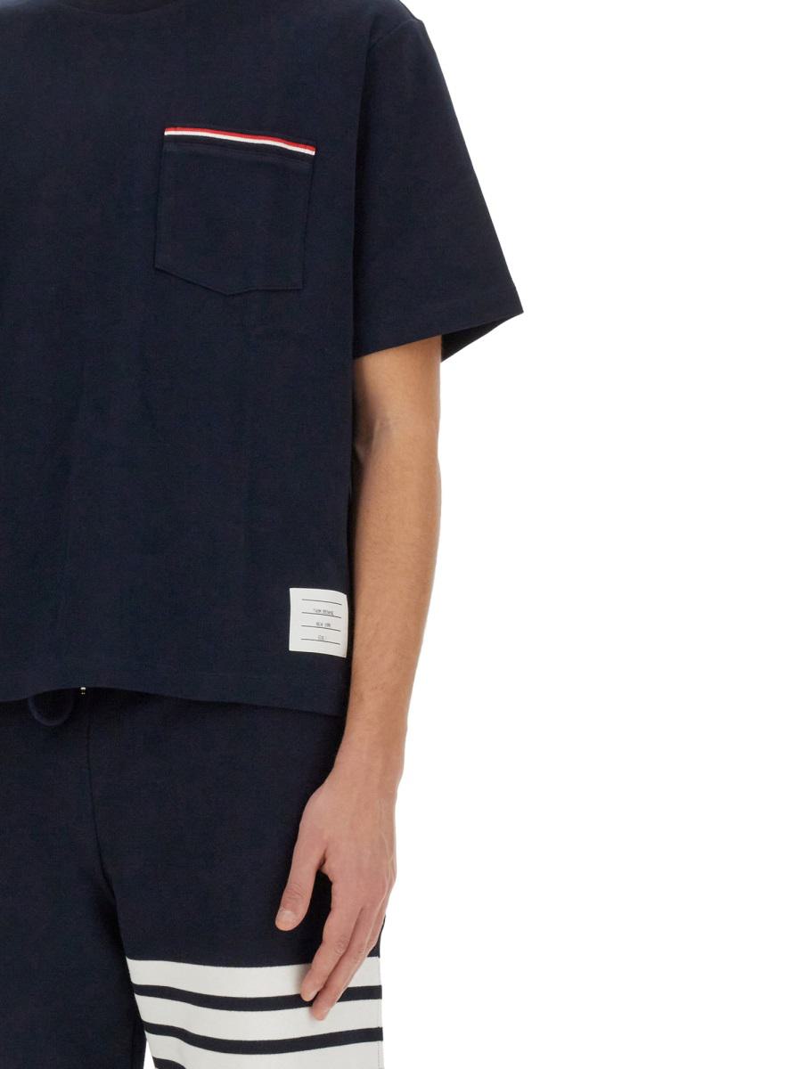 Shop Thom Browne T-shirt With Pocket In Blue