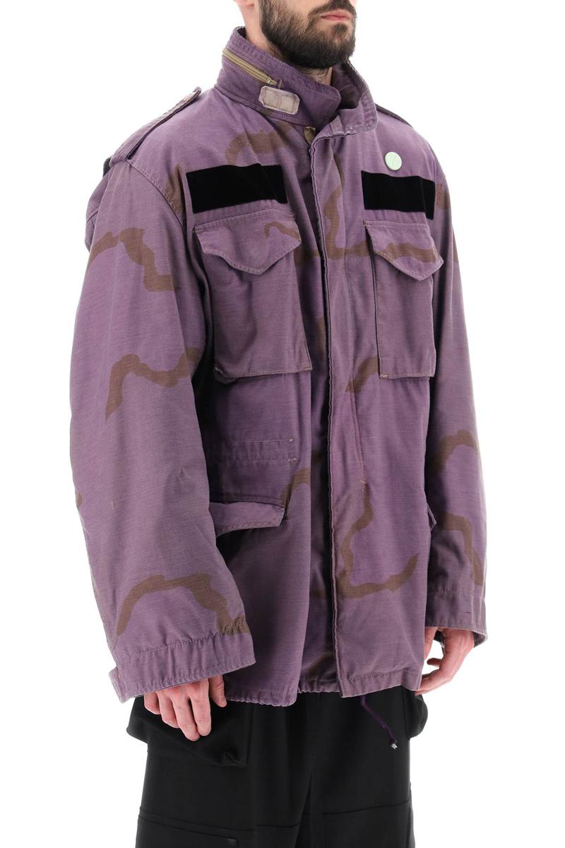 Shop Oamc Field Jacket In Cotton With Camouflage Pattern In Viola