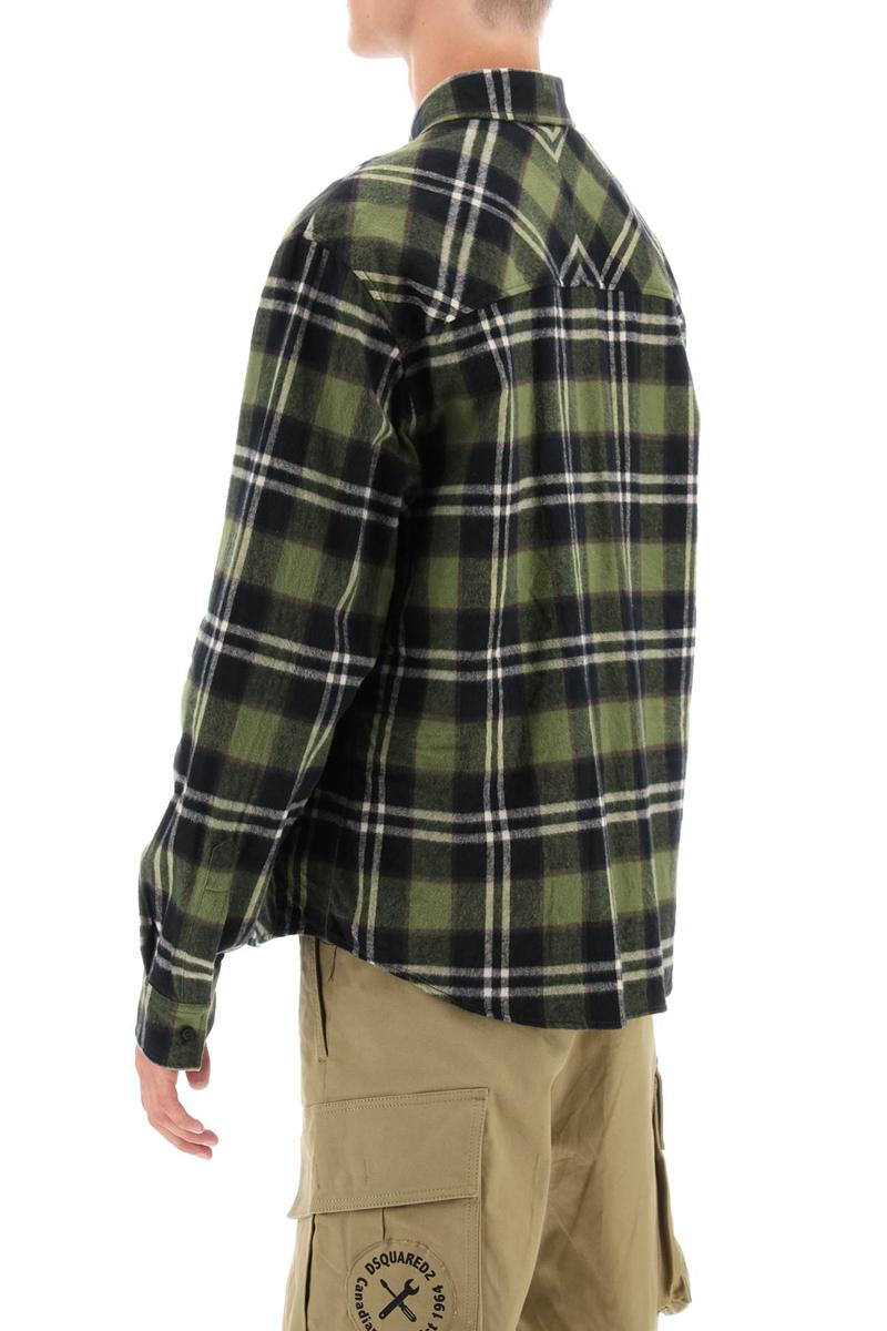 Shop Dsquared2 Check Flannel Shirt With Rubberized Logo In Verde