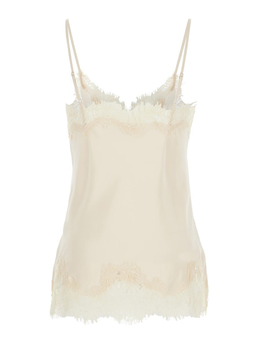 Shop Gold Hawk 'coco' White Camie Top With Tonal Lace Trim In Silk Woman