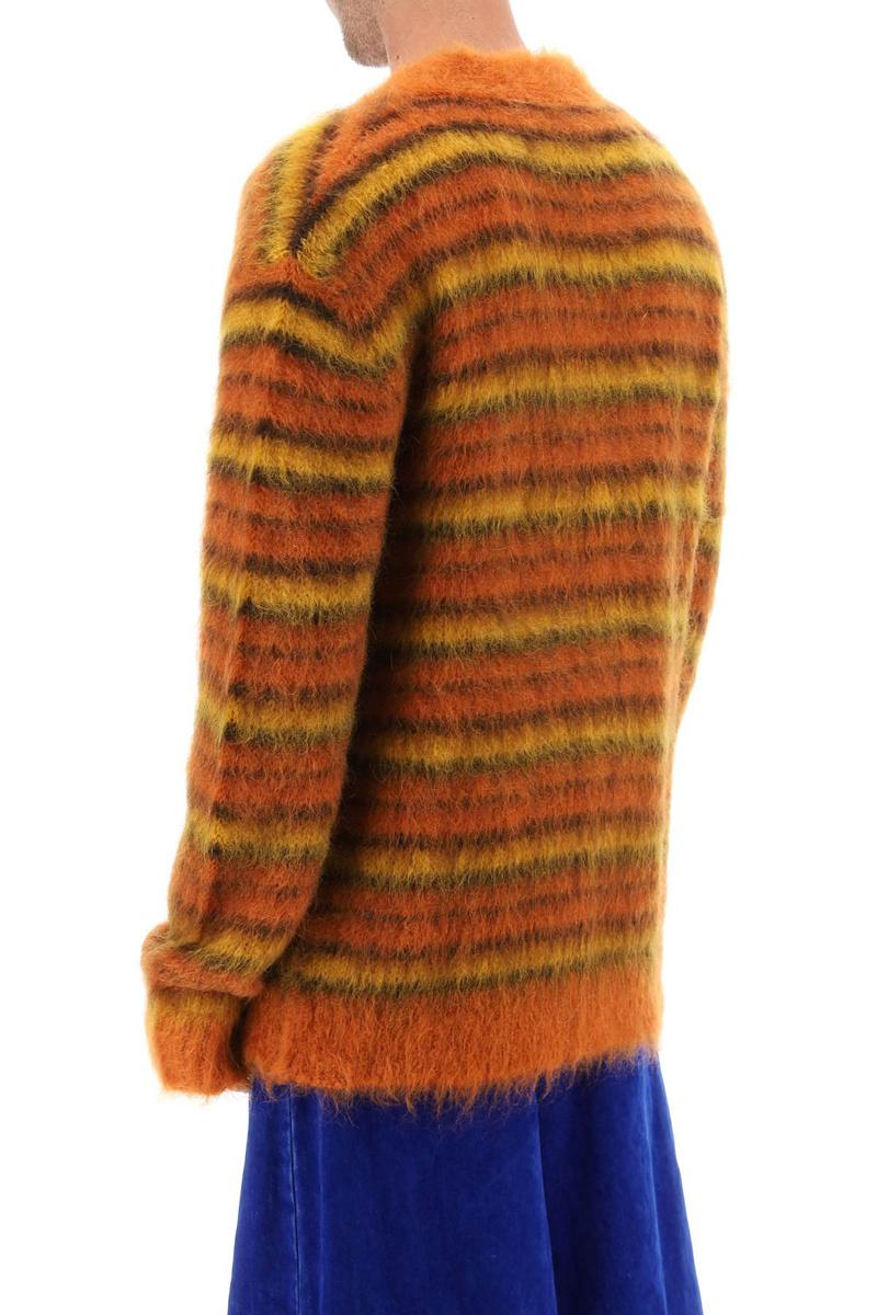 Shop Marni Cardigan In Striped Brushed Mohair In Arancio