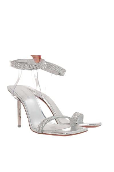 Shop Amina Muaddi Sandals In Silver+white Crystal Mesh