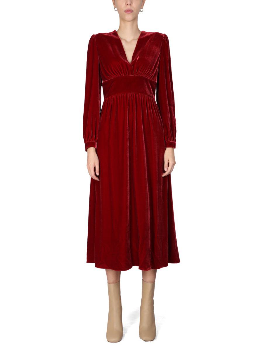 Shop Boutique Moschino Panné Velvet Dress In Red