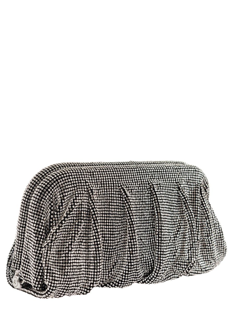 Shop Benedetta Bruzziches 'venus La Grande' Silver-colored Clutch Bag In Fabric With Allover Crystals Woman In Grey