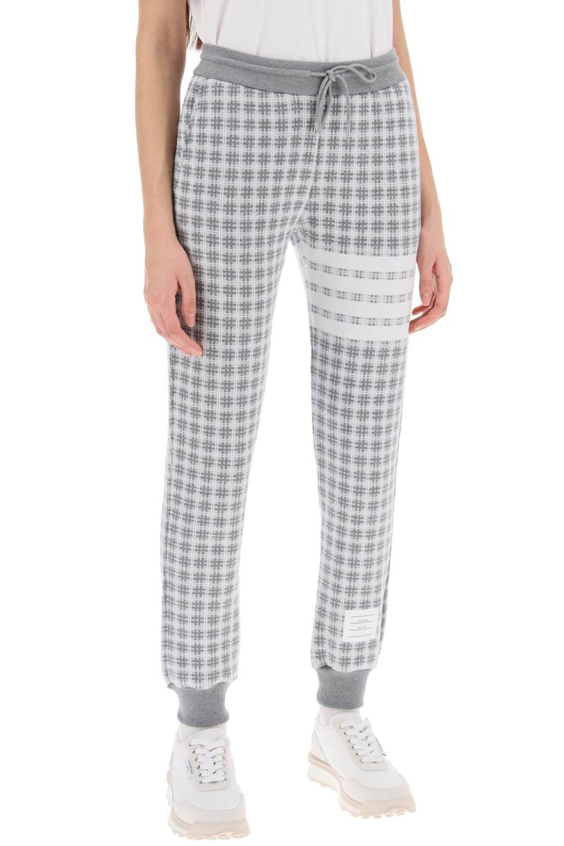 Shop Thom Browne 4-bar Joggers In Check Knit In Grigio