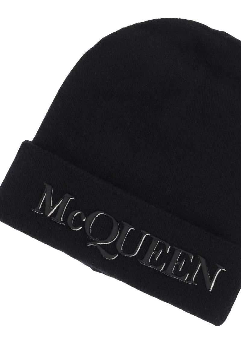 Shop Alexander Mcqueen Cashmere Beanie With Logo Embroidery In Nero