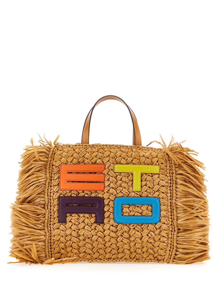 Etro Raffia Tote Bag In Brown