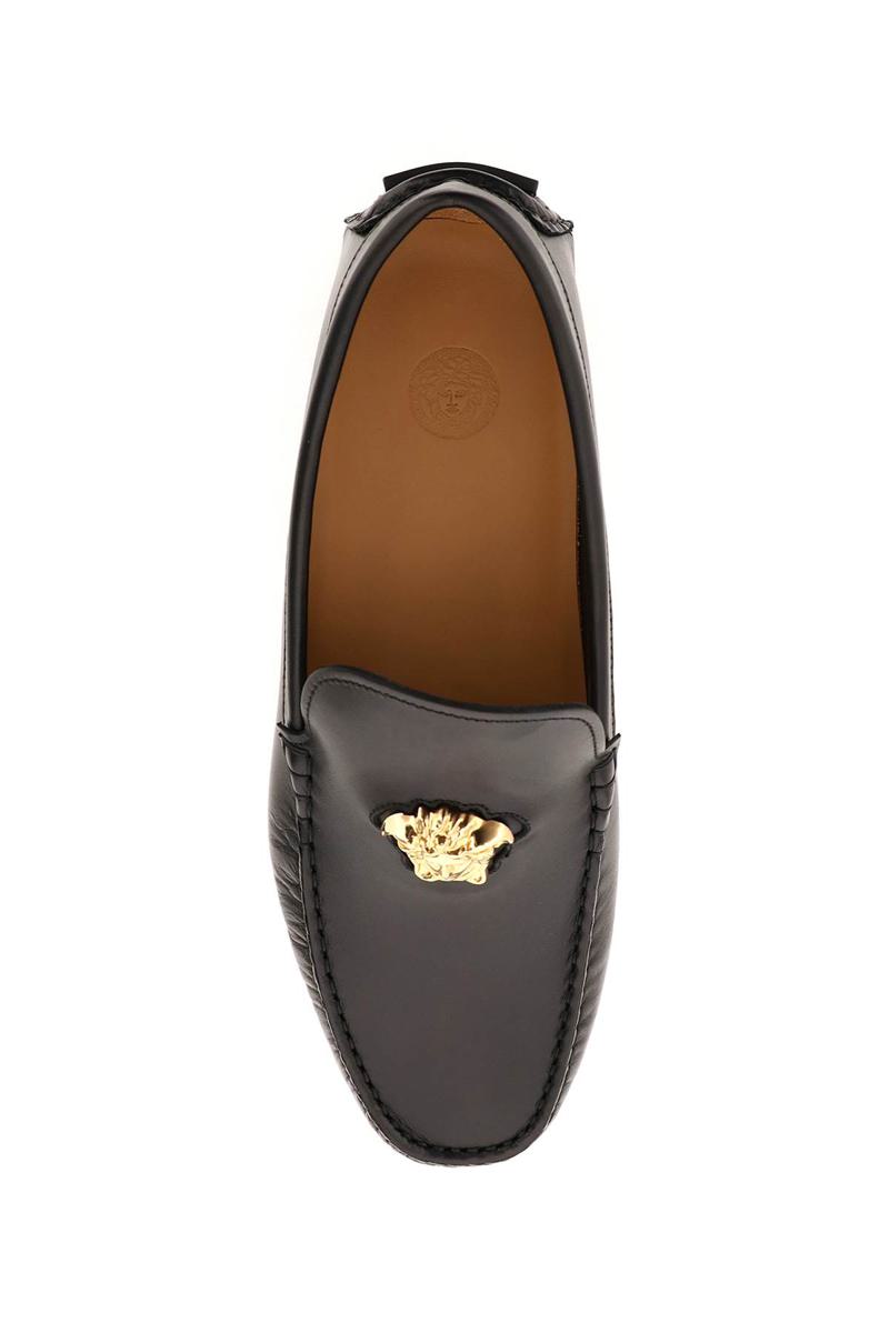 Shop Versace La Medusa Leather Loafers In Nero