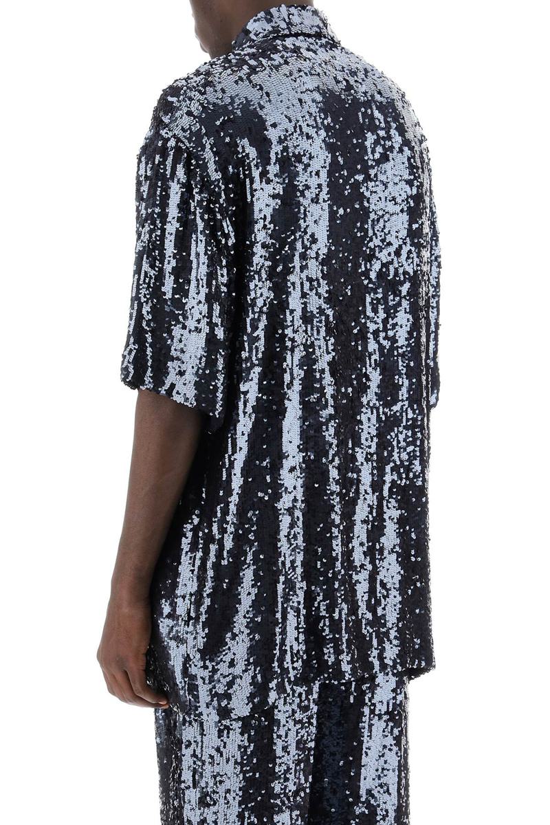 Shop Dries Van Noten Cassidye Short Sleeve Sequin Shirt In Blu