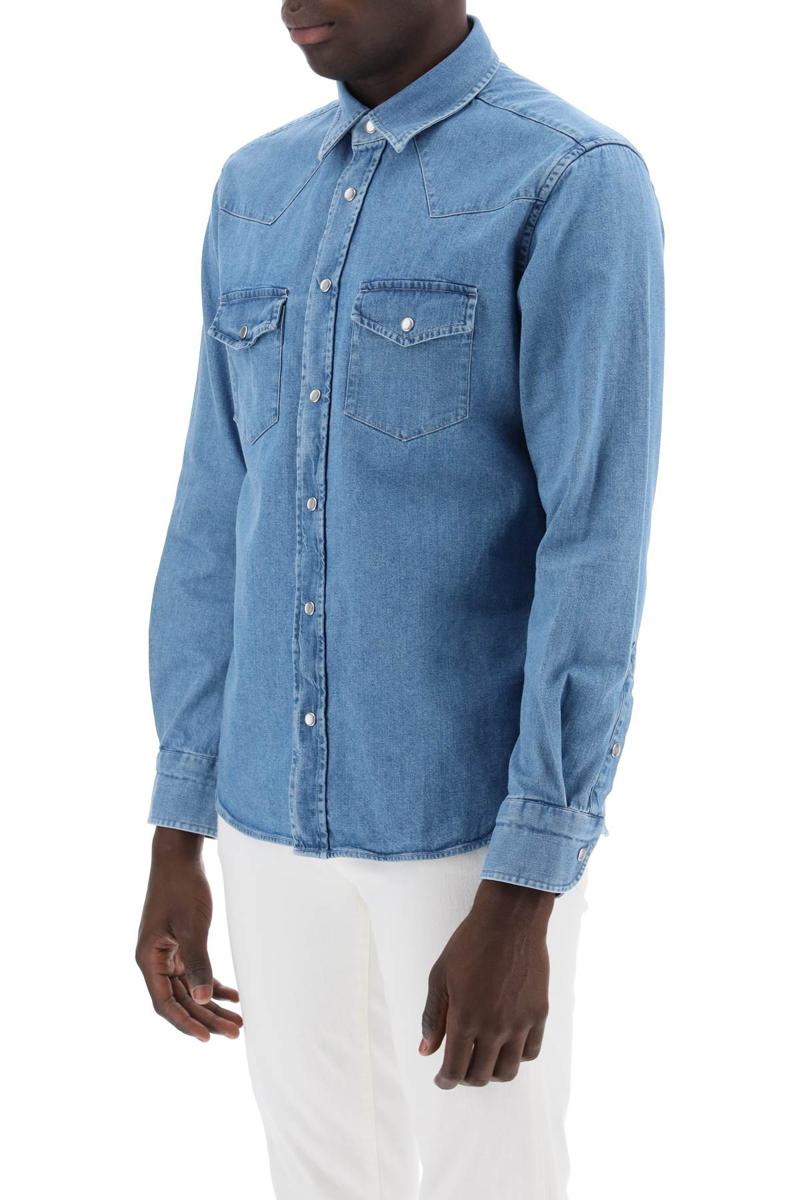 Shop Tom Ford Denim Western Shirt For Men In Blu