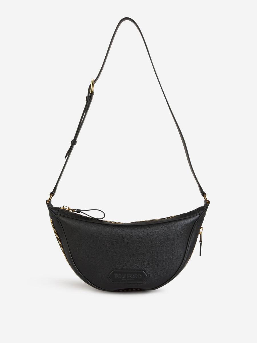 Tom Ford Grained Leather Crossbody Bag In Expandable Buckle Zipper Through Base