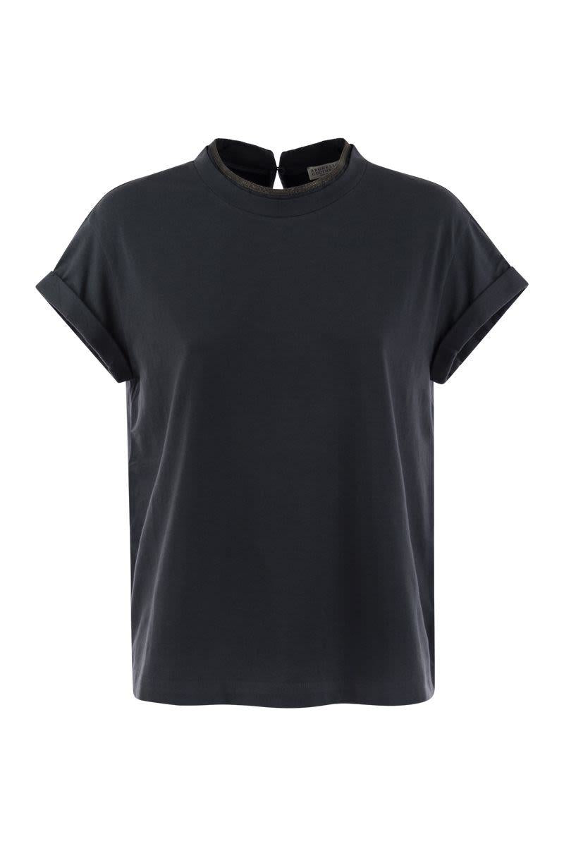 Brunello Cucinelli Stretch Cotton Jersey T-shirt With Precious Faux-layering In Night Blue