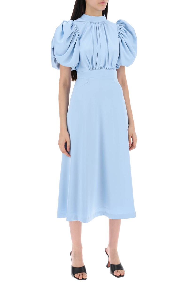 Shop Rotate Birger Christensen Midi Satin Dress With Balloon Sleeves In Celeste