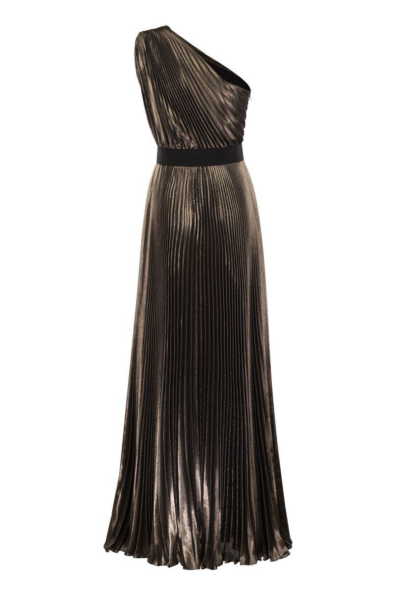 Shop Max Mara Franz - Silk Lamé One-shoulder Dress In Bronze