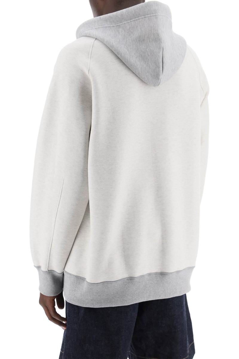 Shop Sacai Hooded Sweatshirt With Reverse In Grigio