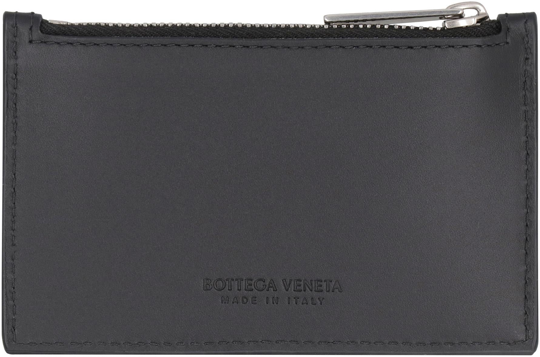 Shop Bottega Veneta Leather Card Holder In Black