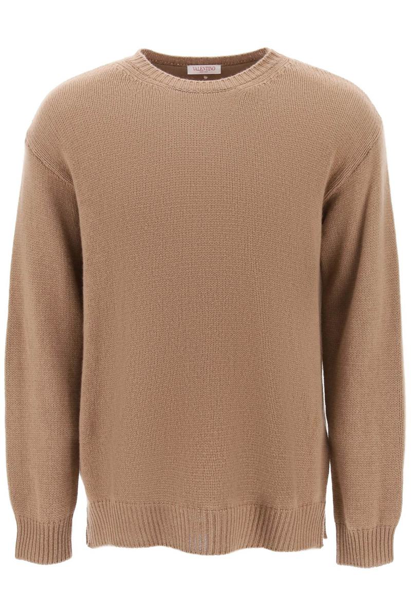 Shop Valentino Cashmere Sweater With Stud In Beige