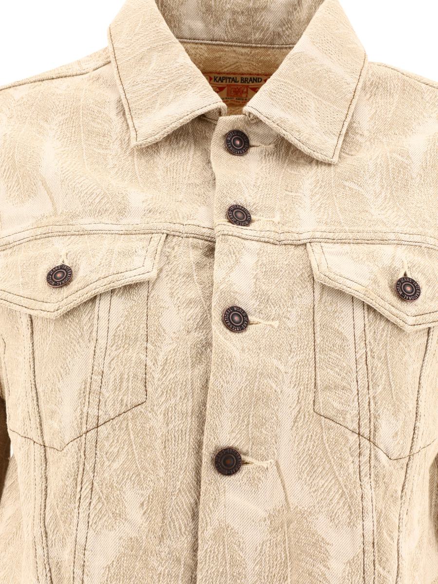 Shop Kapital "magpie" Denim Jacket In Beige