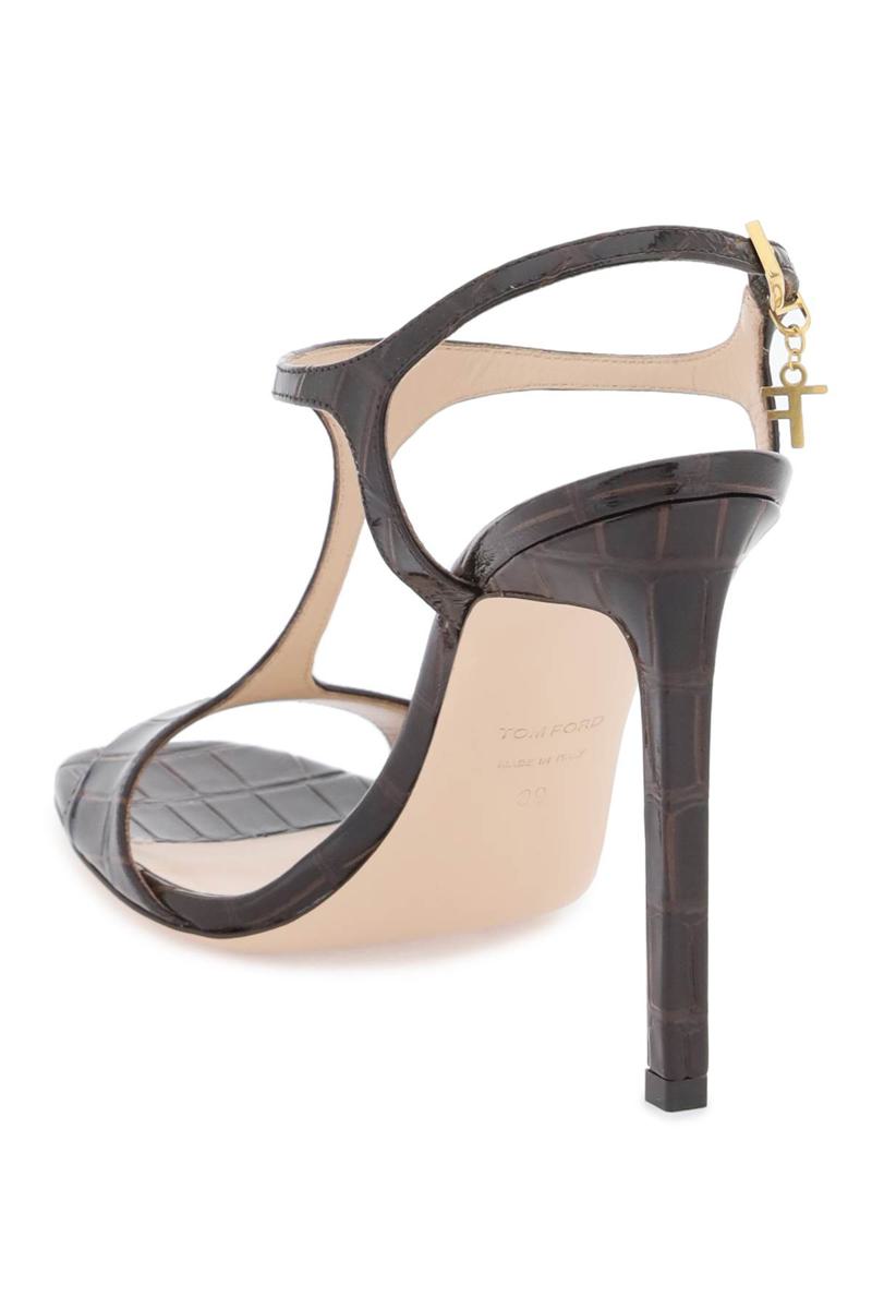 Shop Tom Ford Angelina Sandals In Croco-embossed Glossy Leather In Marrone