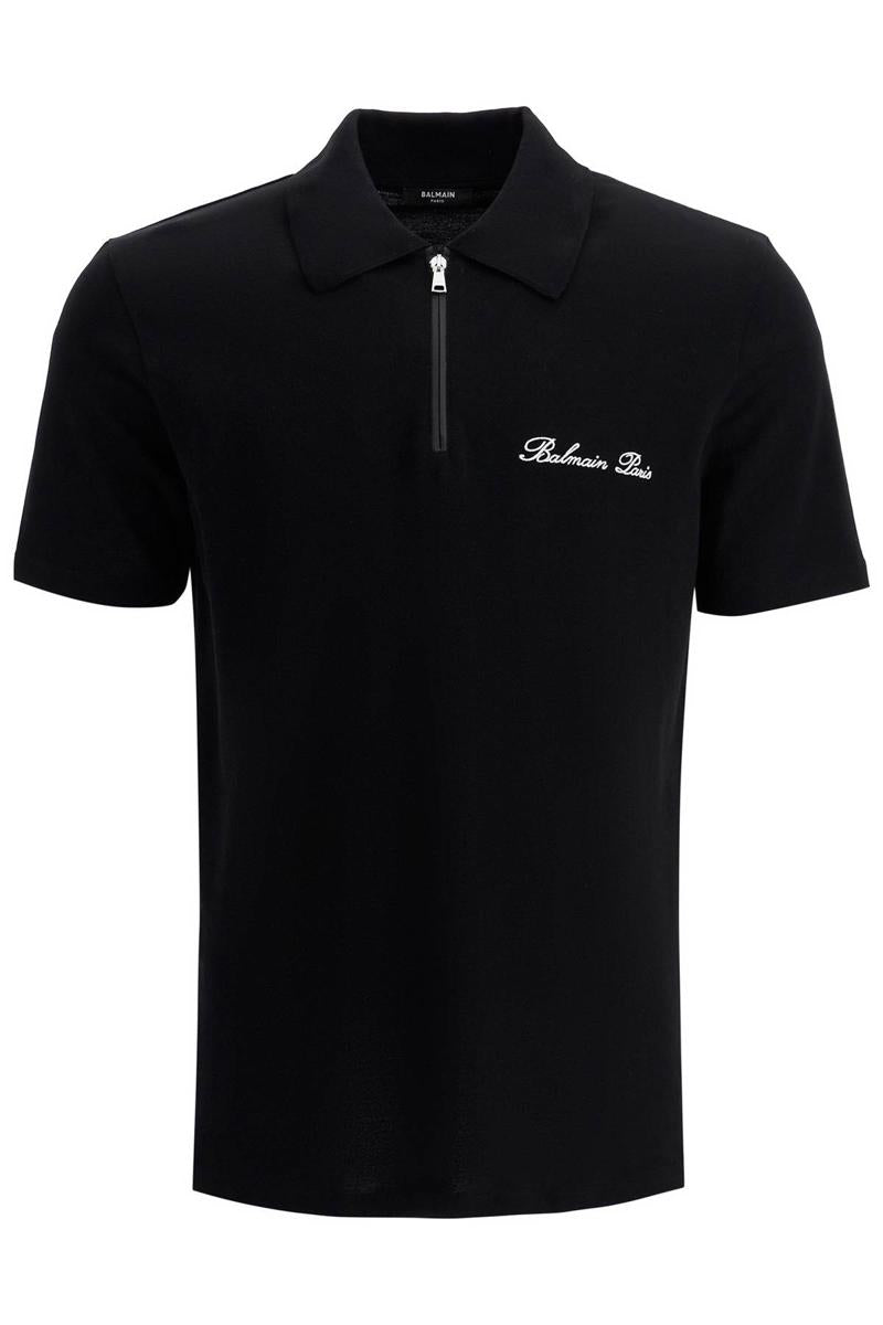 Shop Balmain Polo Shirt With Embroidered Logo Letter In Black