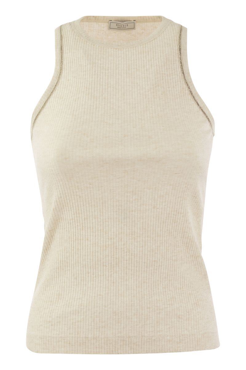 Shop Peserico Ribbed Top In Cotton Yarn In Sand