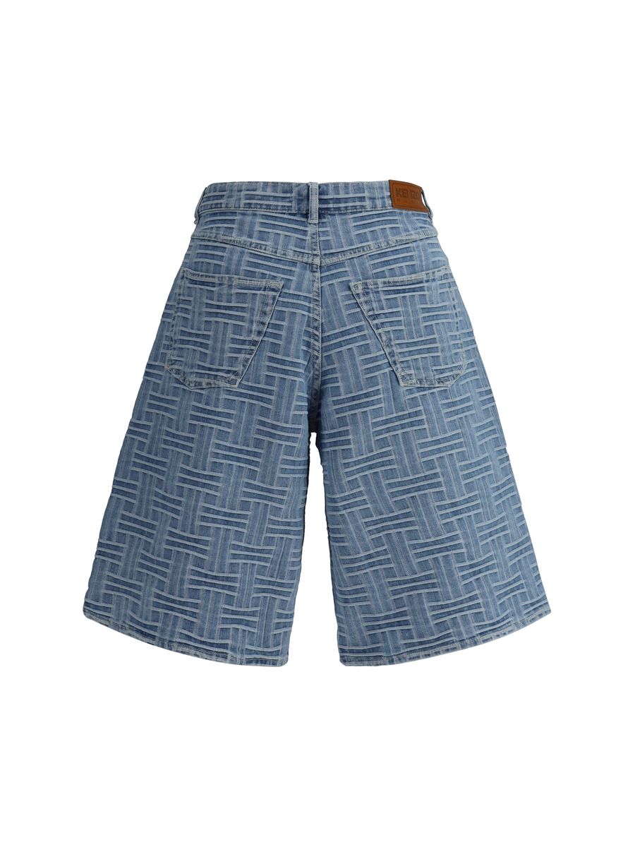 Kenzo Mens Regular-fit Weave-pattern Denim Shorts Bleached Blue Denim In Navy