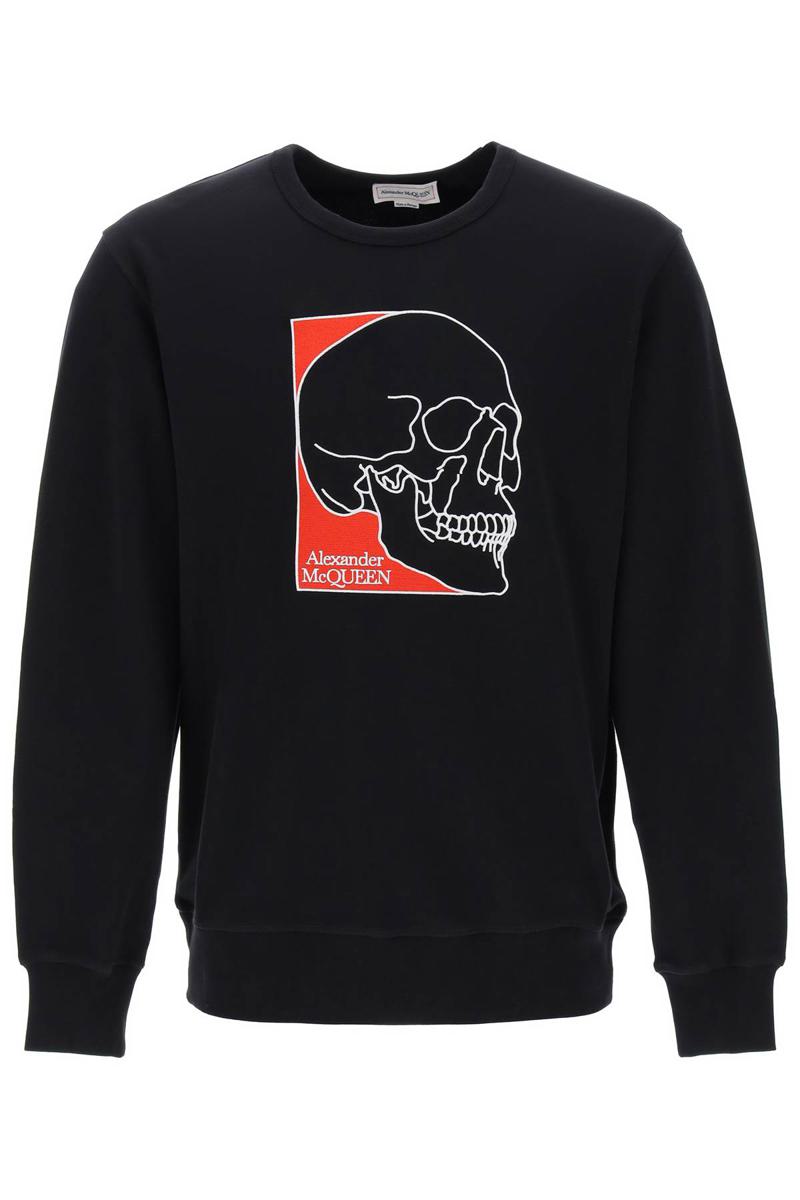 Shop Alexander Mcqueen Crew-neck Sweatshirt With Skull Embroidery In Nero