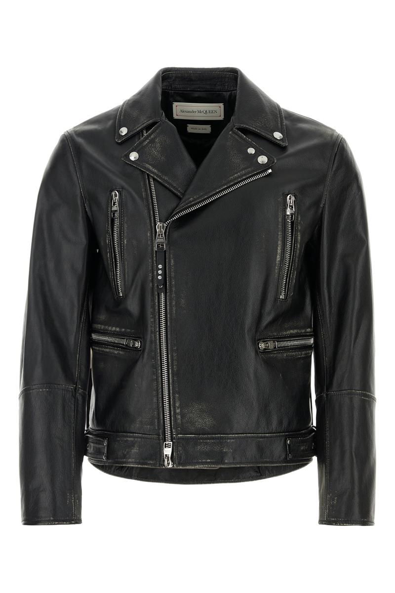Shop Alexander Mcqueen Leather Jackets In Blackivory
