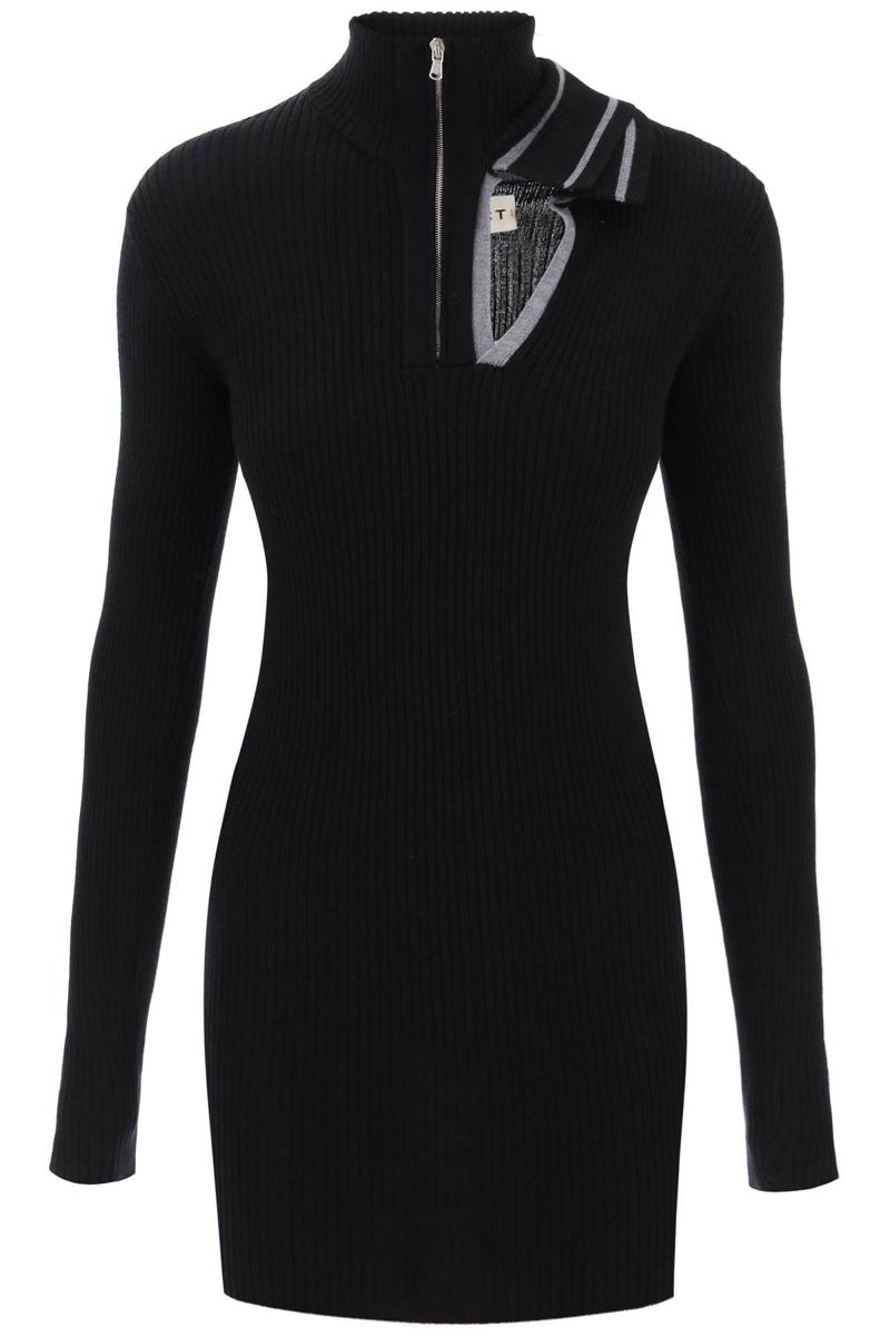 Shop Y/project Double Neckline Merino Mini Dress In Nero