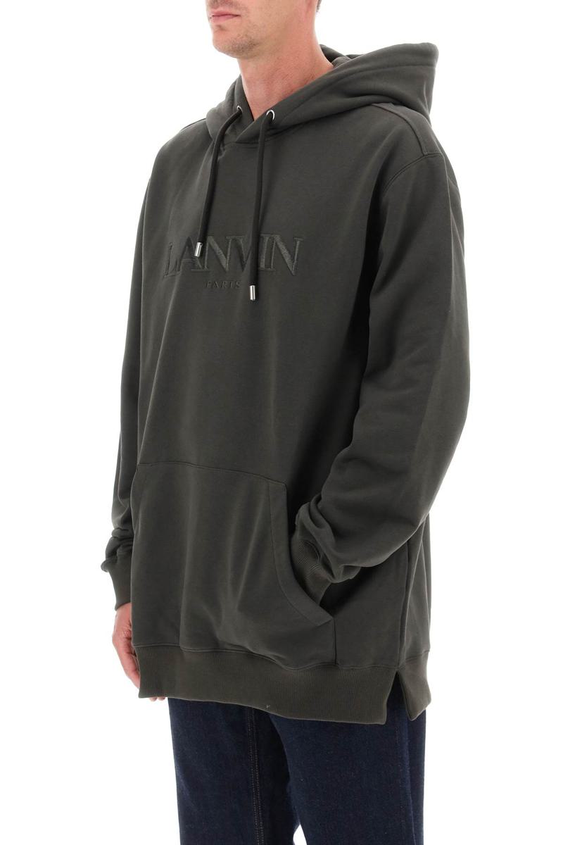 Shop Lanvin Hoodie With Curb Embroidery In Verde