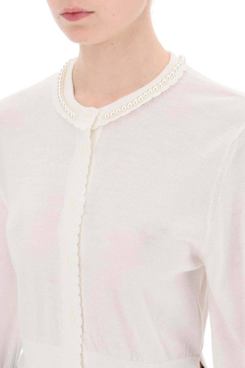 Shop Simone Rocha "cropped Cardigan With Pearl In Bianco