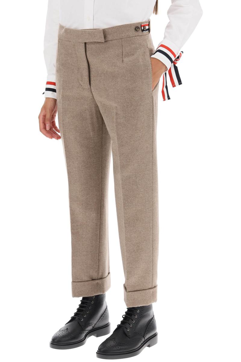 Shop Thom Browne Cropped Wool-flannel Pants In Beige