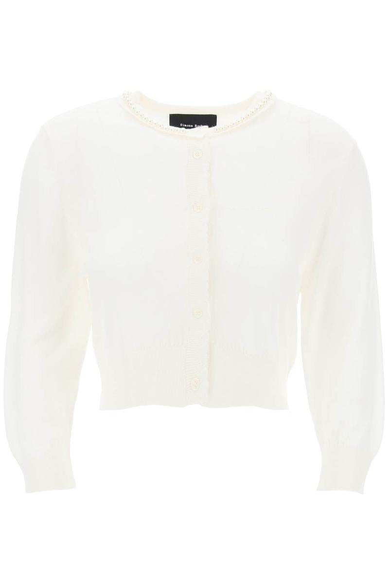 Shop Simone Rocha "cropped Cardigan With Pearl In Bianco