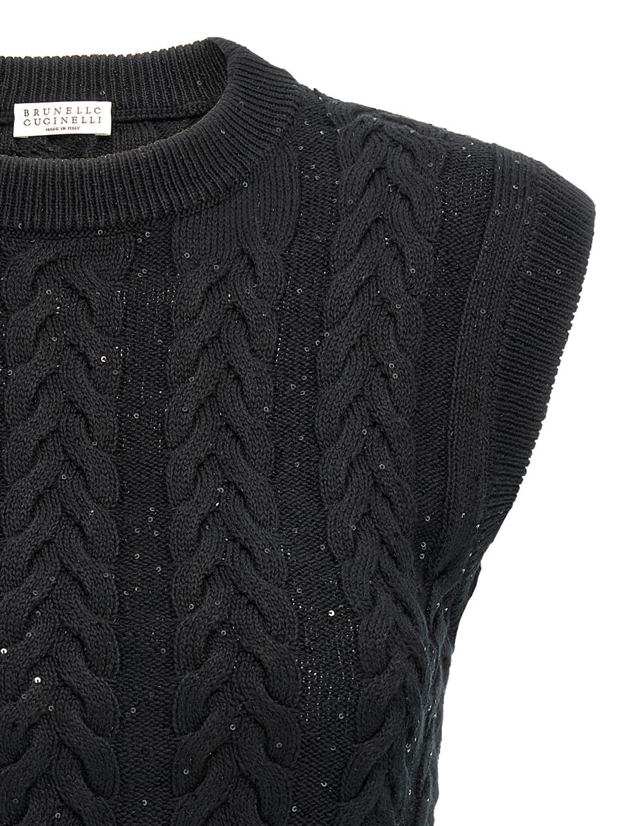 Brunello Cucinelli Double Cable Dazzling Vest In Black