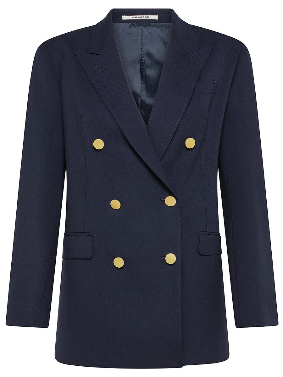 Shop Tagliatore Double-breasted Wool Blend Versine Blazer With Pockets In Blue
