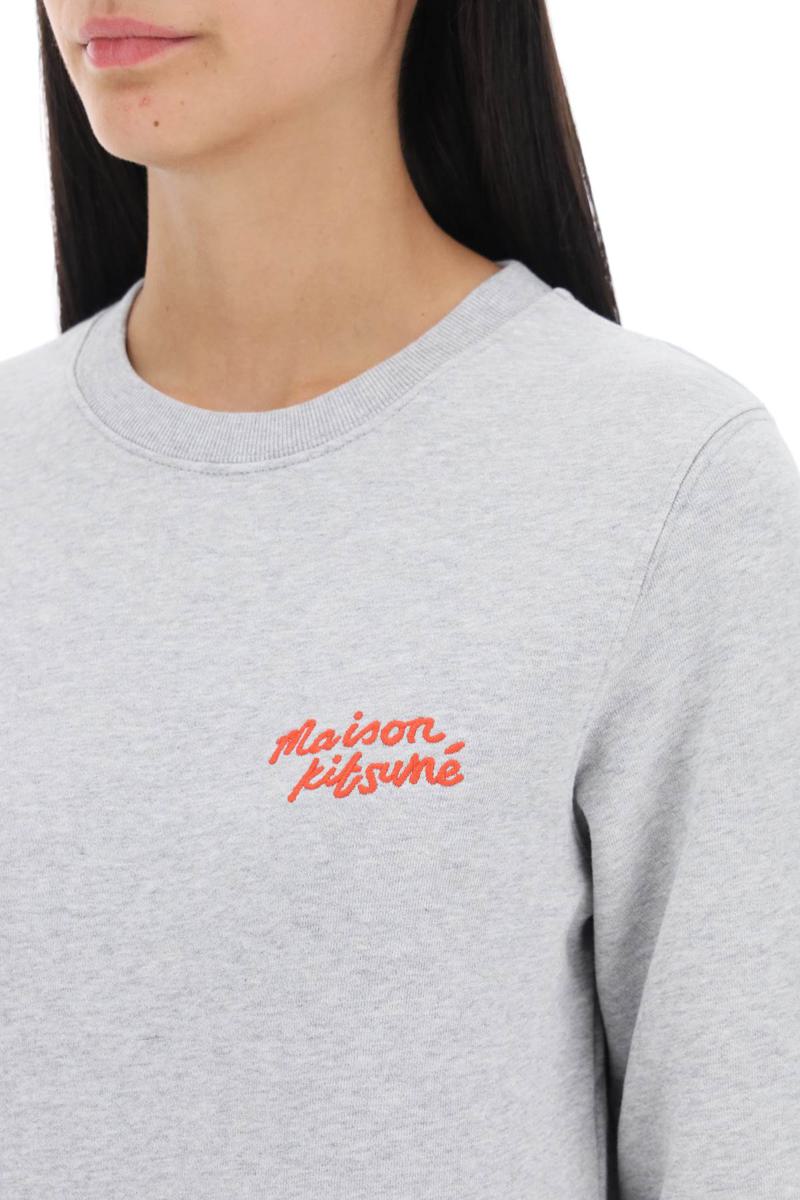 Shop Maison Kitsuné Crew-neck Sweatshirt With Logo Lettering In Grigio