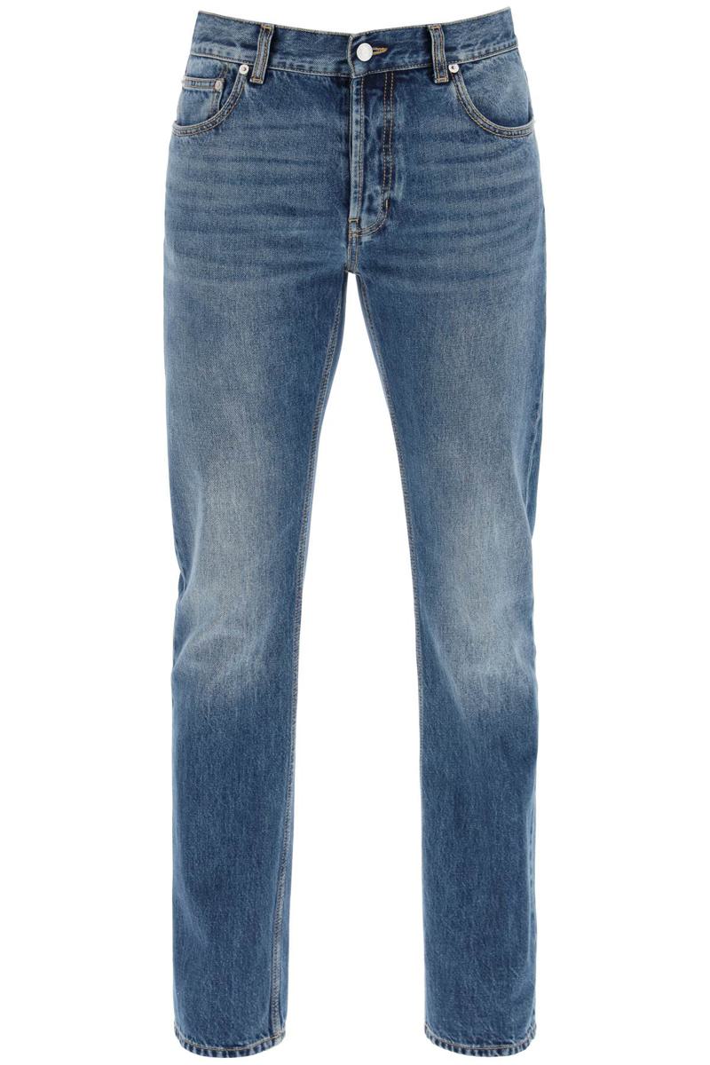 Shop Alexander Mcqueen Straight Leg Jeans With Faux Pocket On The Back. In Blue