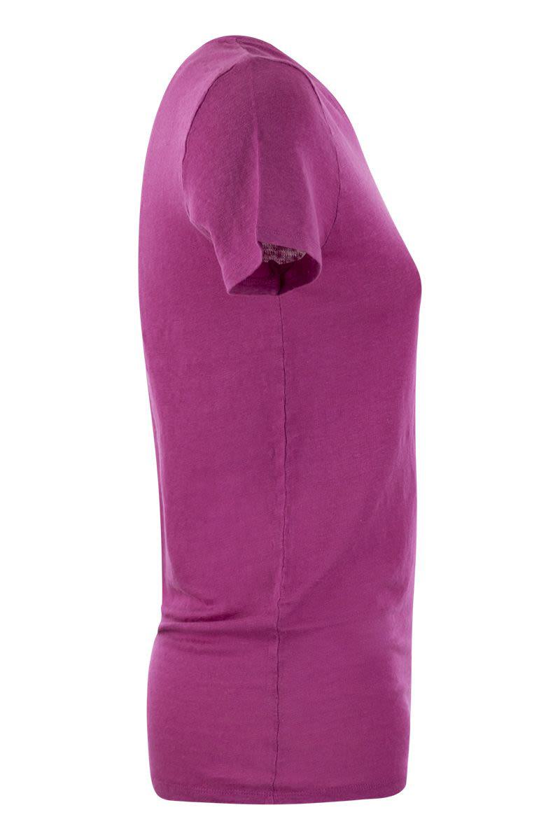 Shop Majestic Filatures Crew-neck T-shirt In Linen And Short Sleeve In Fuchsia