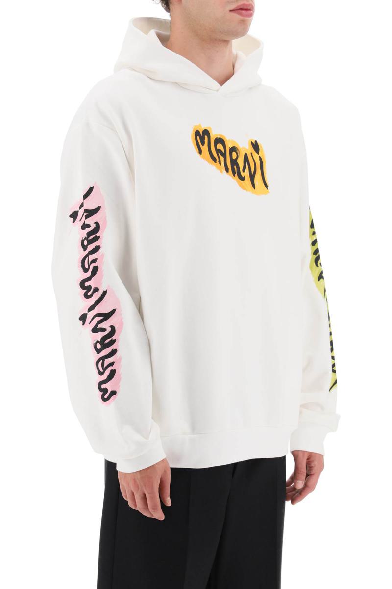 Shop Marni Hoodie With Graffiti Print In Bianco