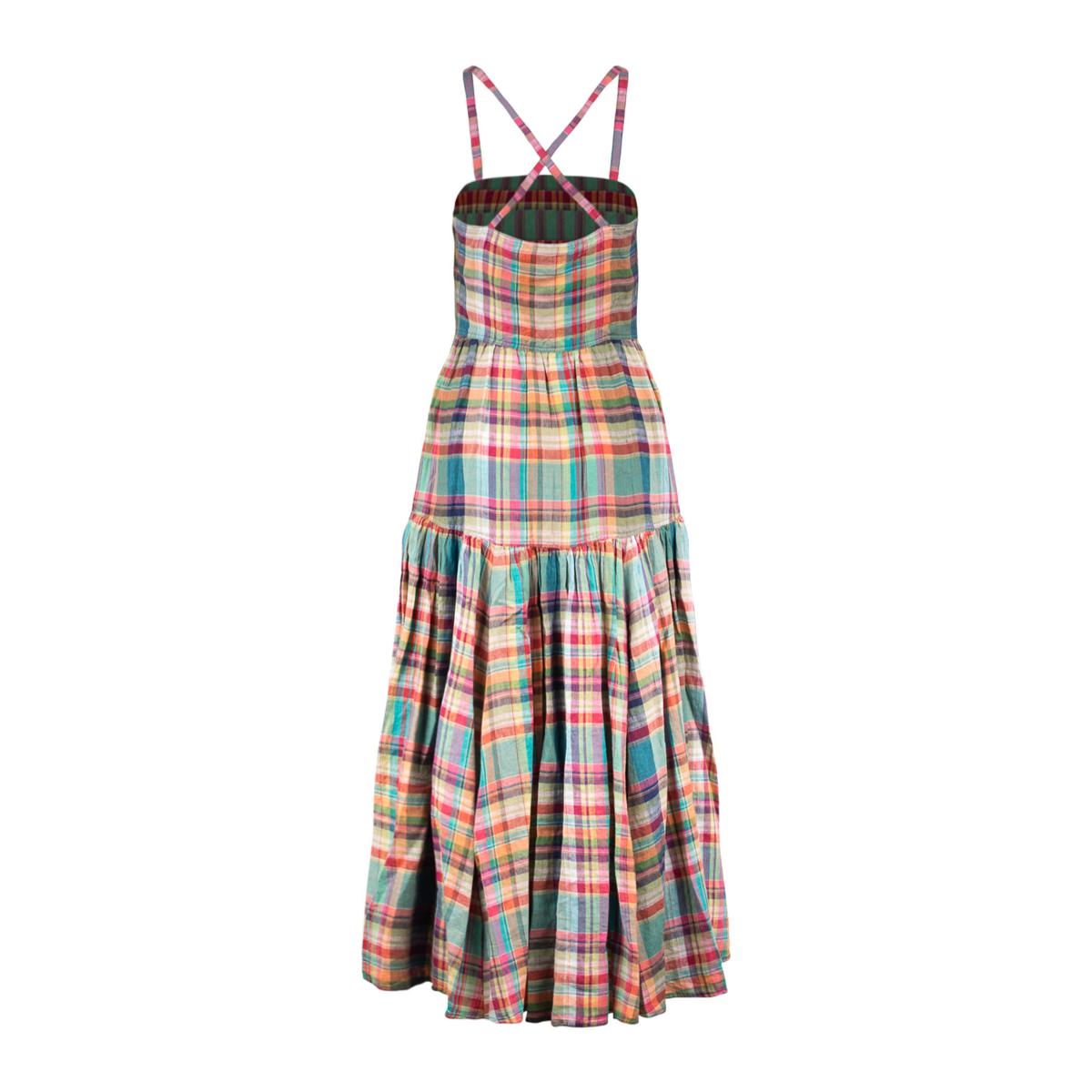 Shop Ralph Lauren Linen Medium Plaid Dress In Multicolor