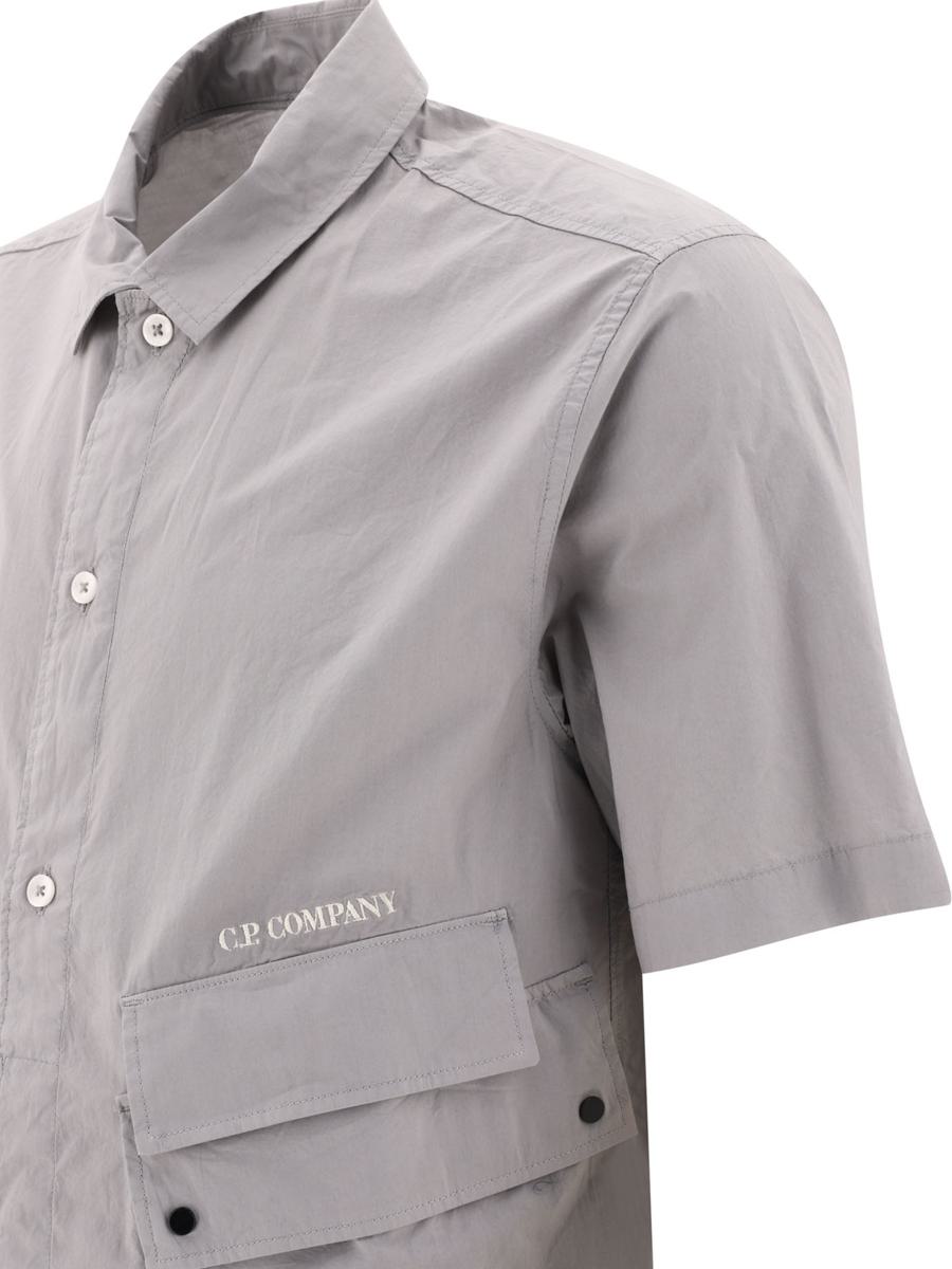 Shop C.p. Company Poplin Shirt With Pockets In Grey