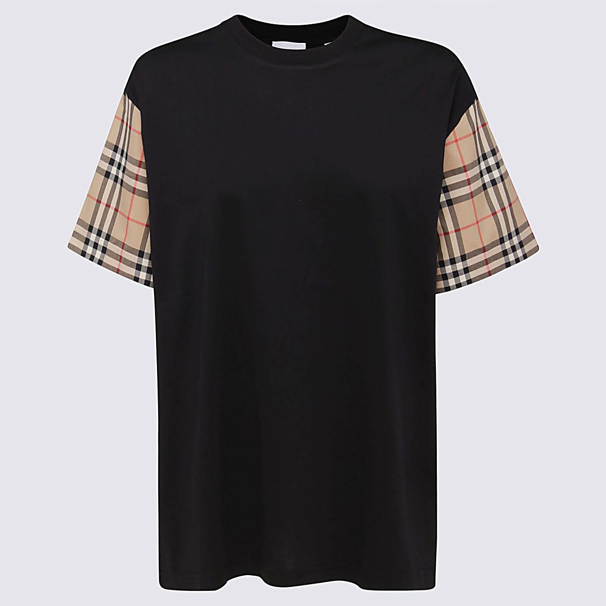 Shop Burberry Black Cotton Carrcick Check T-shirt