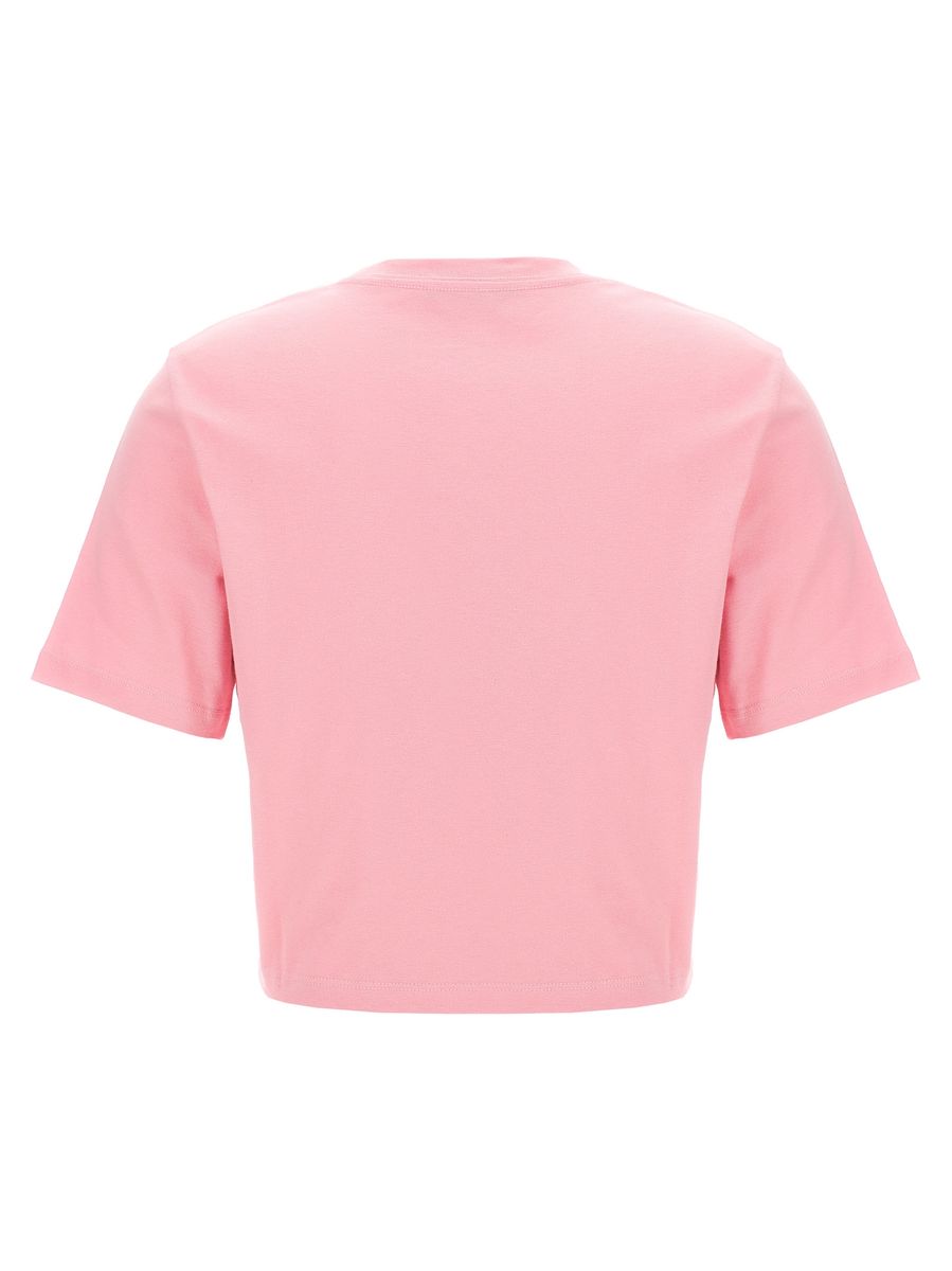 Shop Versace Bropped T-shirt With Embroidered Logo Pin In Pink